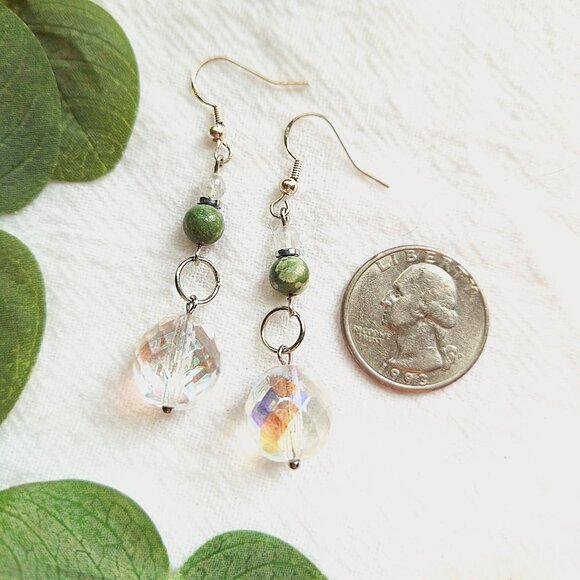 Gemstone & Crystal Silver Earrings, Elegant Boho Wedding Earrings, Hippie Chic - Picture 2 of 7